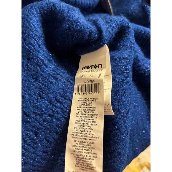 NWT Koton Royal Blue Shimmer Cowl Neck Tunic Sweater Size XL - Picture 4 of 4